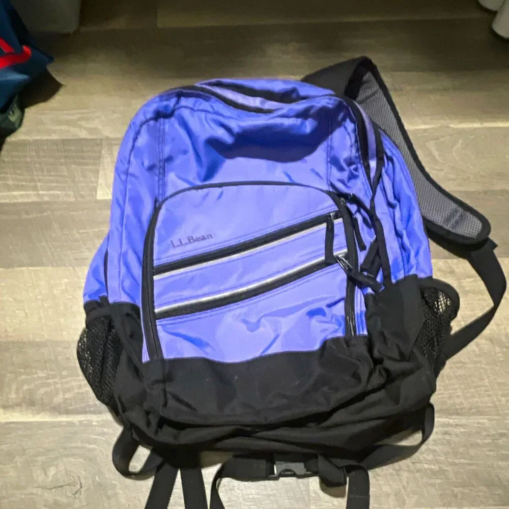 L.L.Bean Super Deluxe Backpack Purple Black Large Book Pack School Hike 41L